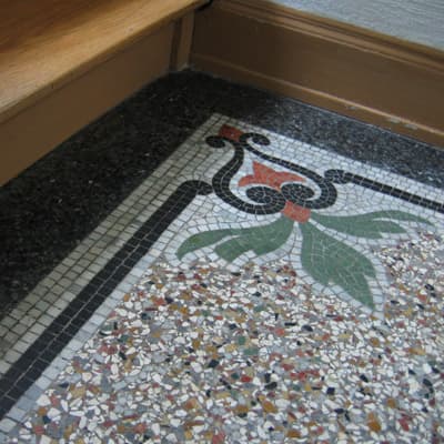Close-up of restored terrazzo surface